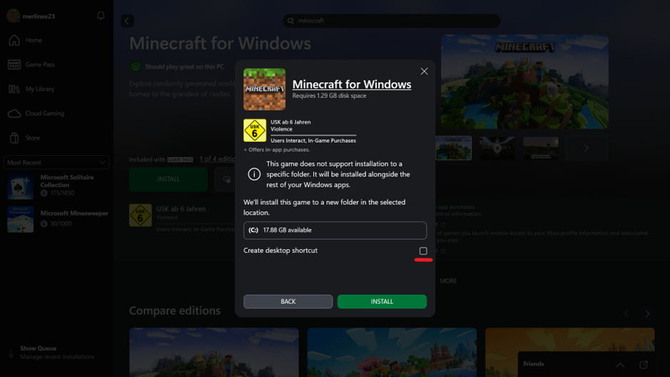 If you want, you can also create a shortcut to your desktop, so you don’t have to open the Xbox app every time you want to play. After installation, the game is ready for playing.