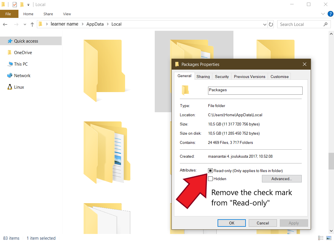 Remove the check mark from "Read only" and click "OK". Accept the requests that will follow and wait a moment. Try to install the game again.